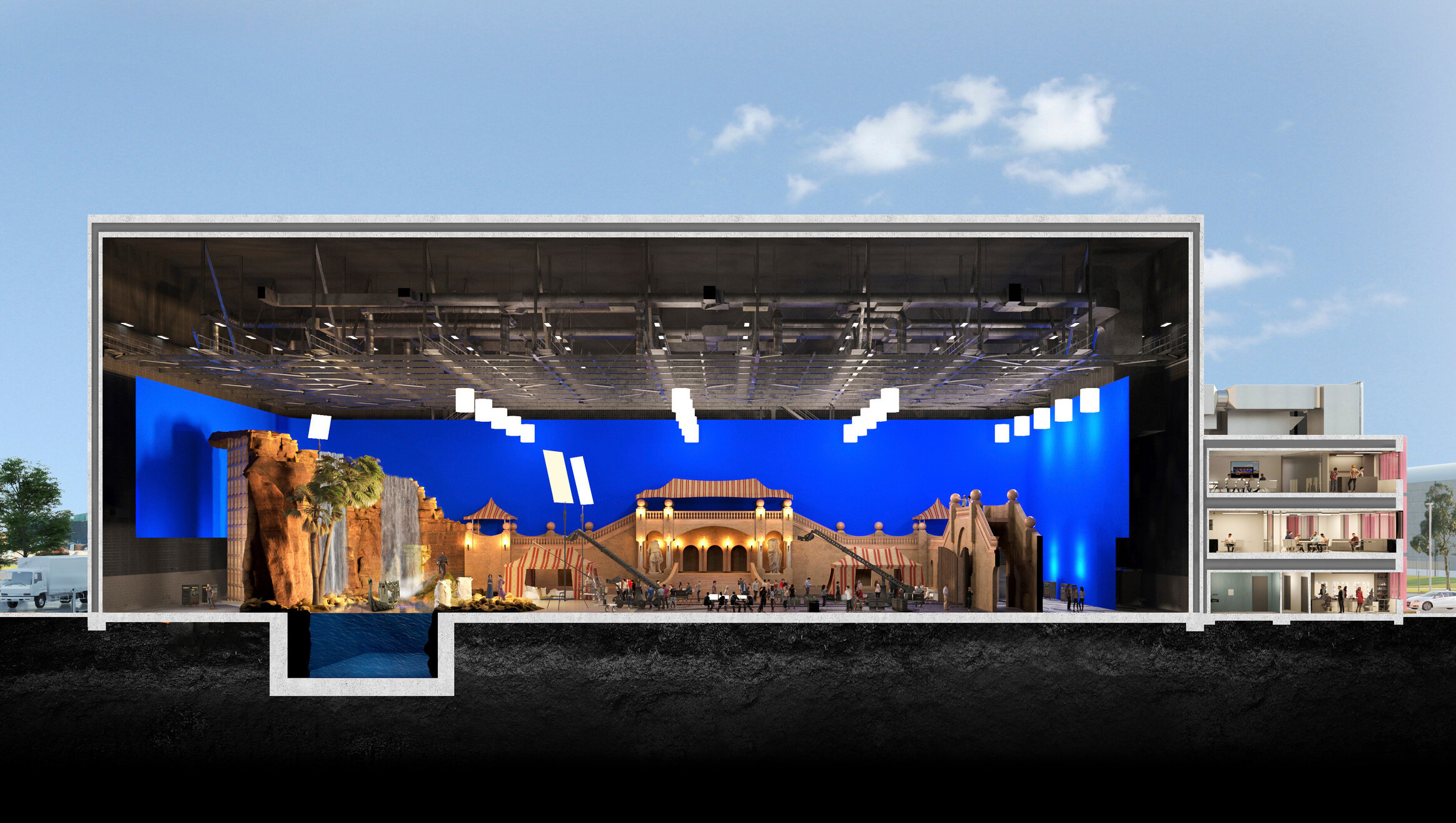 One of the largest in the Southern Hemisphere, Sound Stage 6 is  now ready to roll at Docklands Studios Melbourne. / GRIMSHAW