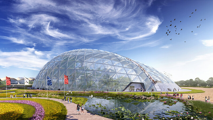 Eden Project Qingdao reaches construction milestone / GRIMSHAW