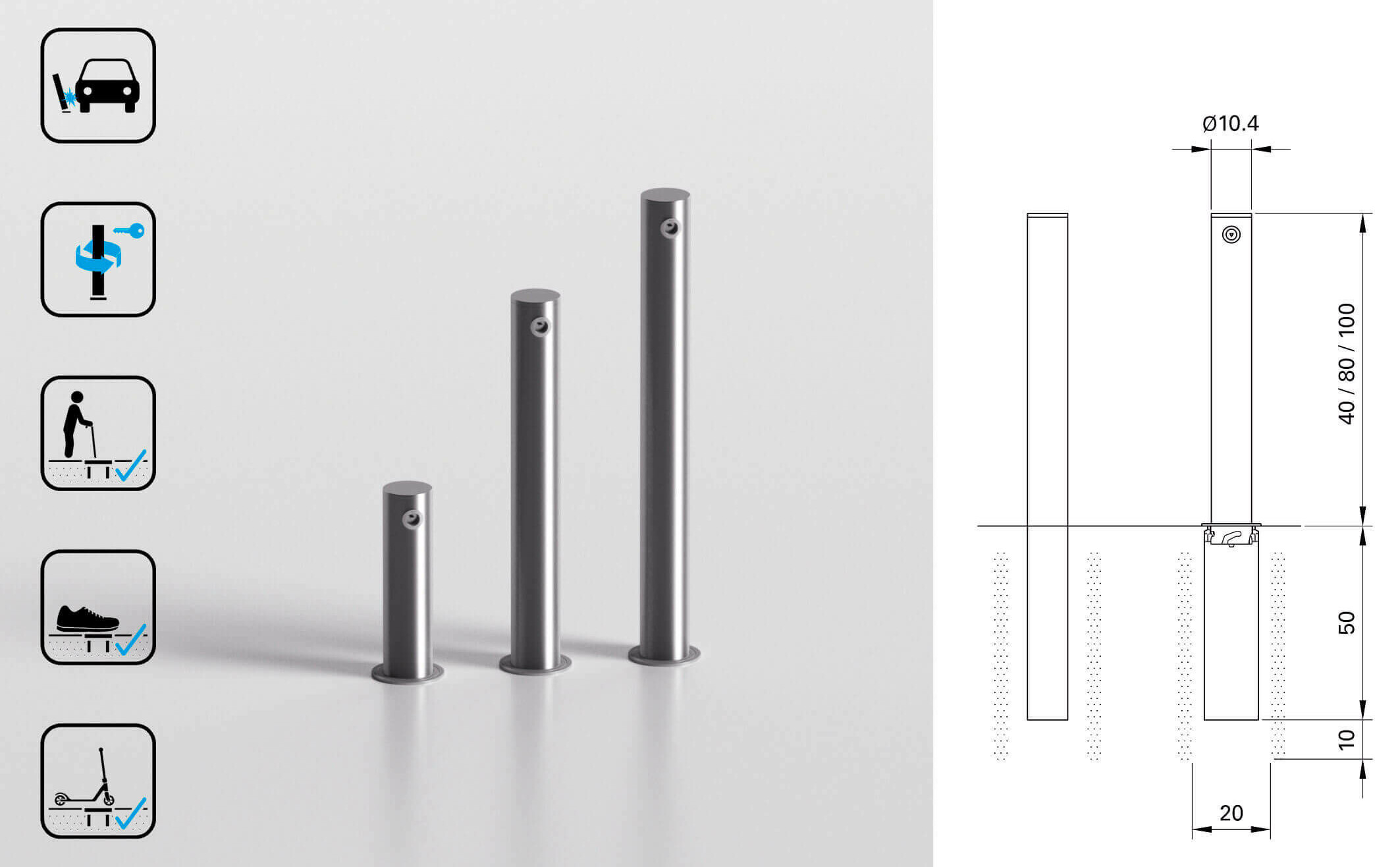 Burri Stainless Steel Barrier Bollard / GRIMSHAW